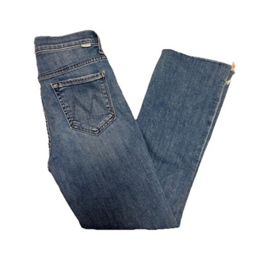 MOTHER Insider Crop Step Fray Jeans Womens 27 Blue High Rise Raw Hem Ankle